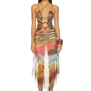 Wooden Trim Mesh Dress in Multi
Jaded London UK 8/ US 4